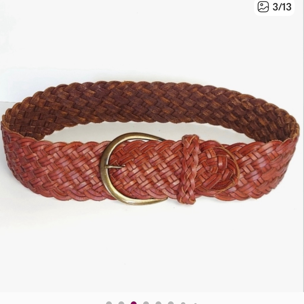 Express Brown Woven Leather Braided Belt - Picture 3 of 13